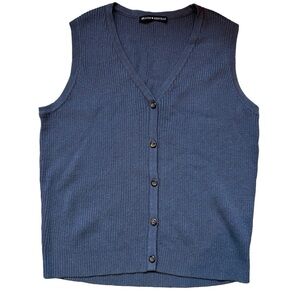 Brandy Melville Knit Ribbed Button Front Sweater Vest Grey